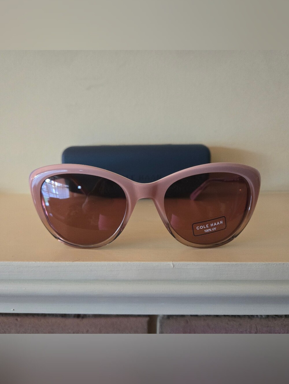New Cole Haan Blush Gradient Pink Cat-Eye Sunglasses with Brown Lenses CH7087